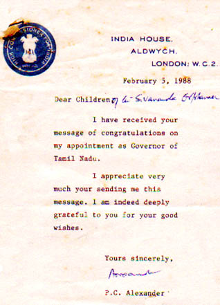 Mr. P. C. Alexander's letter