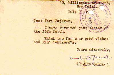 Mrs. Indira Gandhi's letters