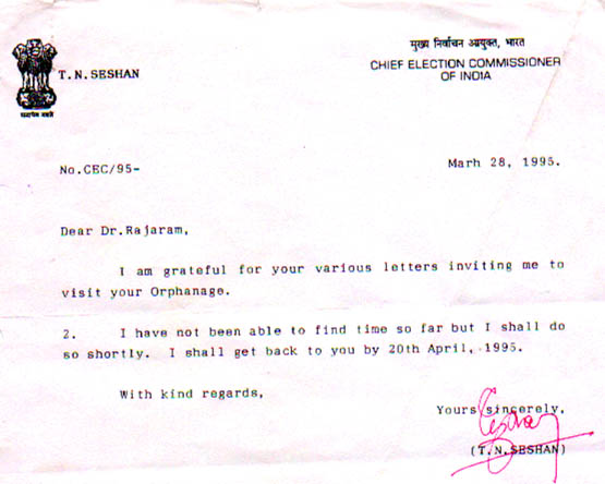 Mr. T. N. Seshan's letter