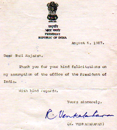 Mr. R. Venkatraman's letter